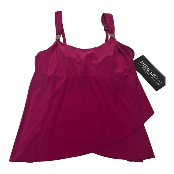 Miraclesuit Tankini Framboise Pink Dazzle Scoop Neck Underwire Swim NEW Size 10 - Picture 2 of 10